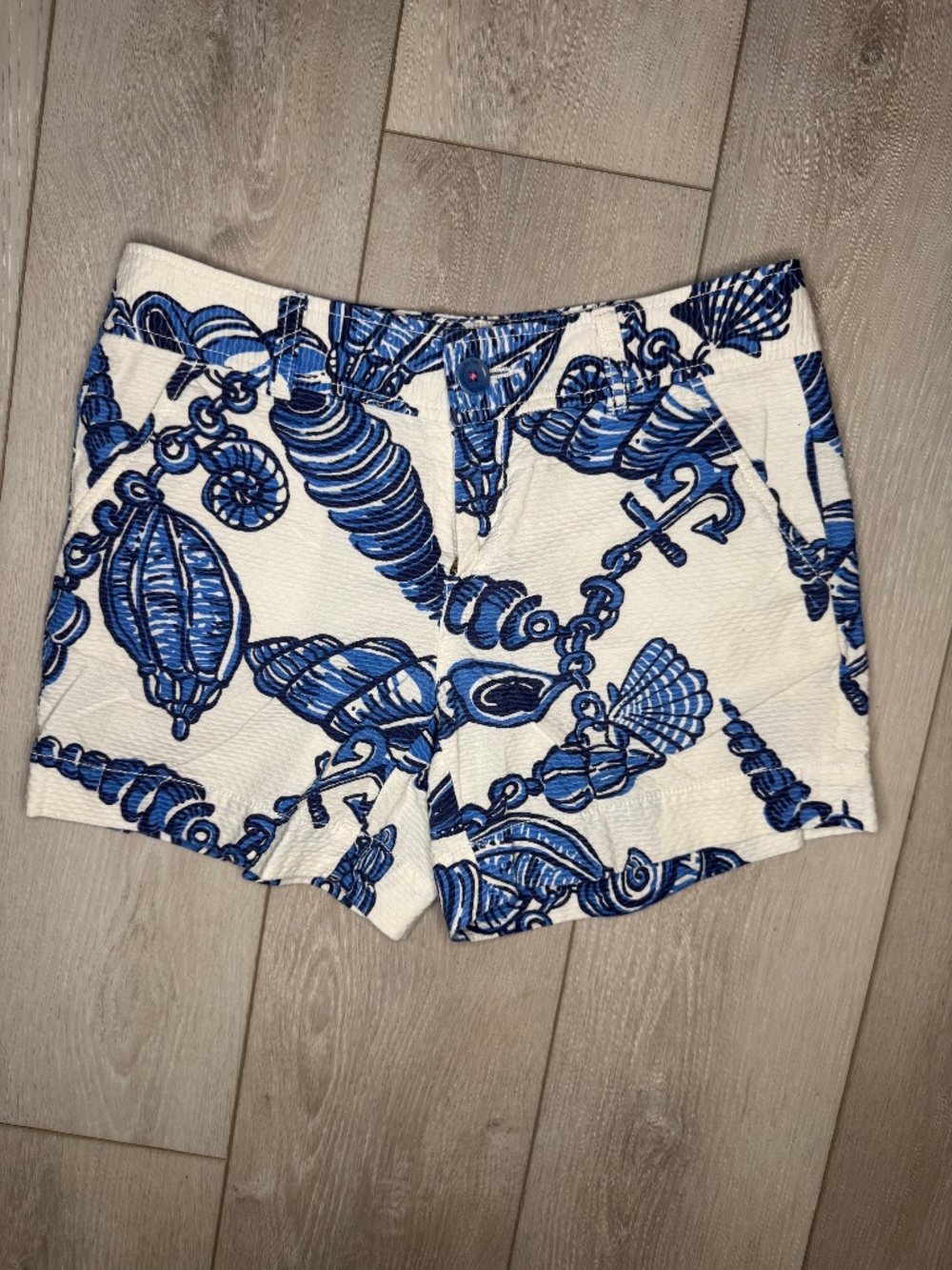 Lilly Pulitzer Callahan Shorts Size 2 Blue White Nautical Shell Anchor Print
